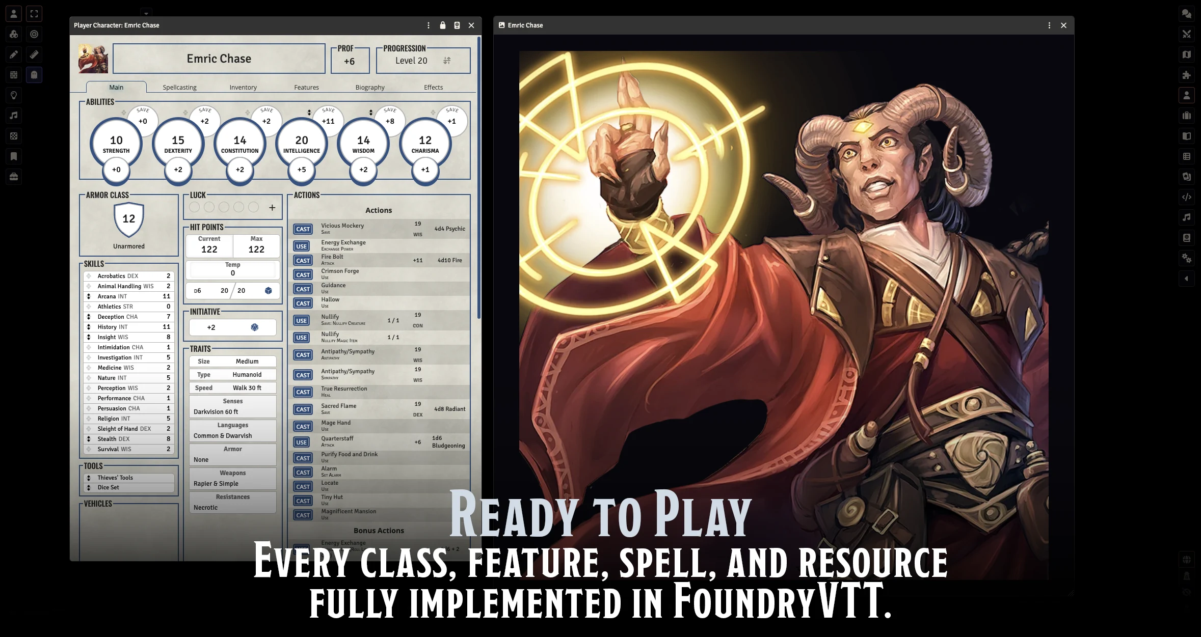 Every class, feature, spell, and resource fully implemented in FoundryVTT.