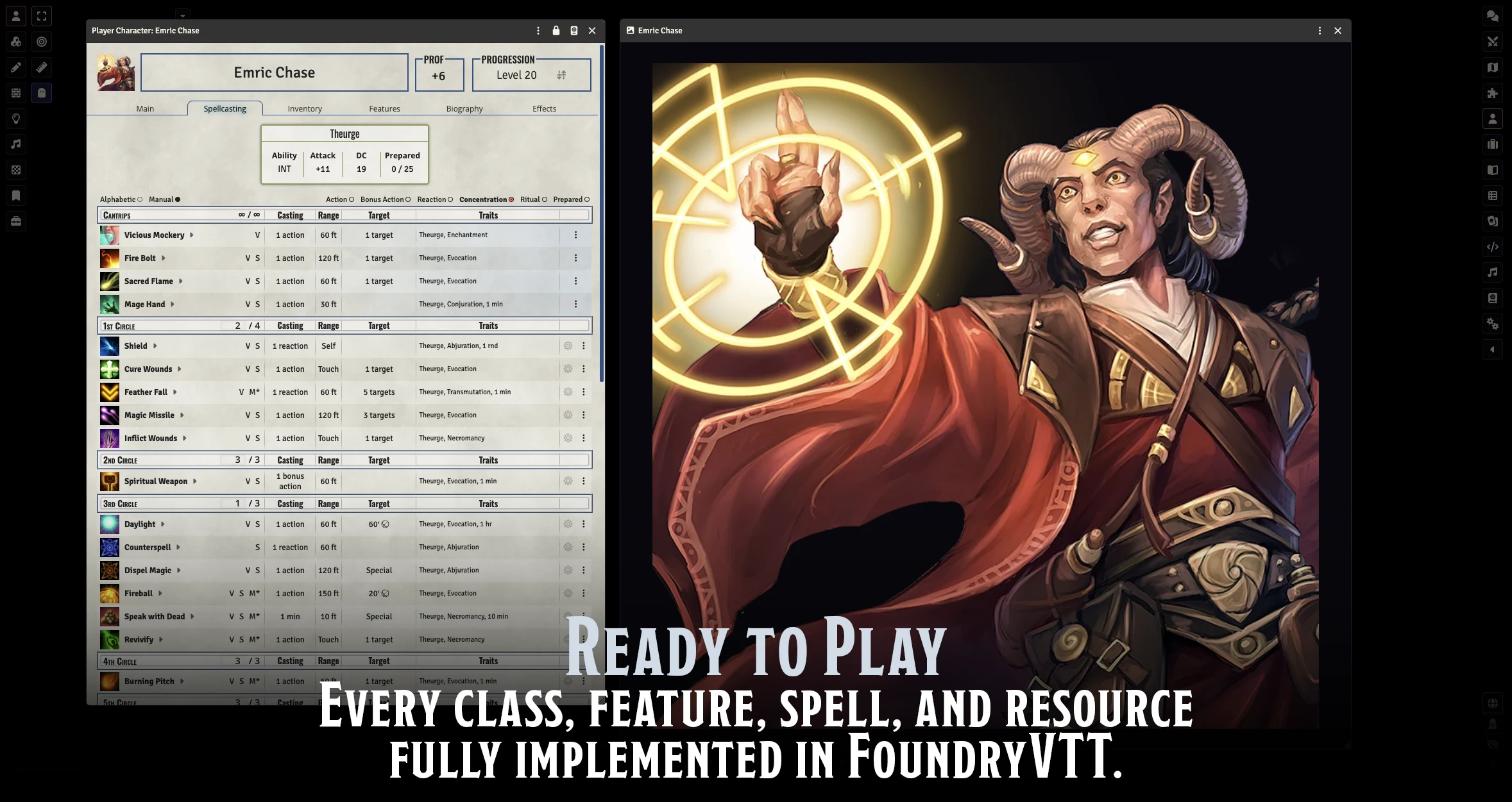 Every class, feature, spell, and resource fully implemented in FoundryVTT.